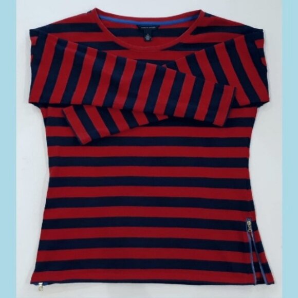 Tommy Hilfiger Striped Sweater Side Zipper Red Navy Preppy Womens Size Medium - Picture 8 of 11